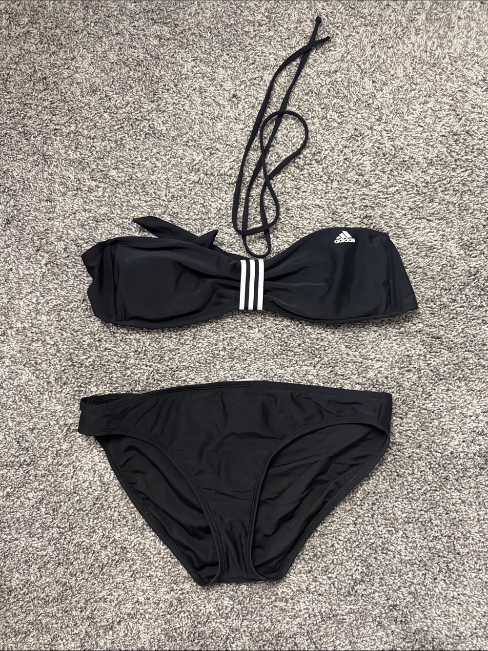 adidas Black Bandeau Bikini with Signature Stripes Halter Top size Large